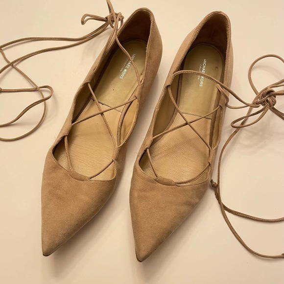 Michael Kors Collection Kallie Lace Up Pointed Toe Suede Ballet Flats Size 40.5 - Picture 2 of 11